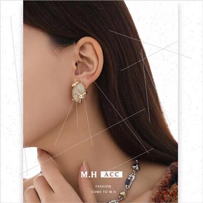 Resin gemstone earrings pleated minimalist earrings 925 silv