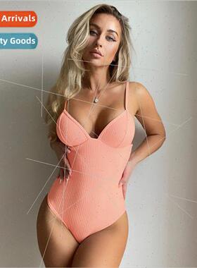 2022 New Europe Bikini Swimsu Ladies Sexy Pink Backless One-