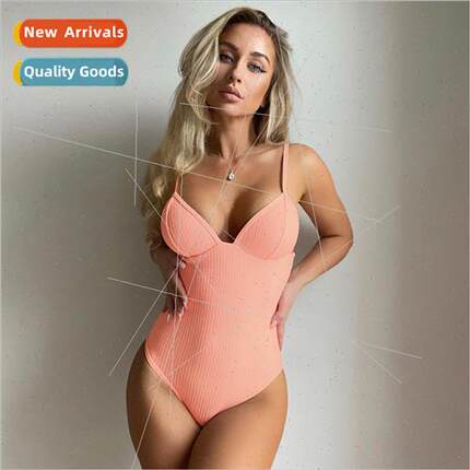 2022 New Europe Bikini Swimsu Ladies Sexy Pink Backless One-