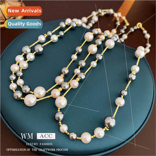French vintage simple pearl necklace fashion sweater chain N
