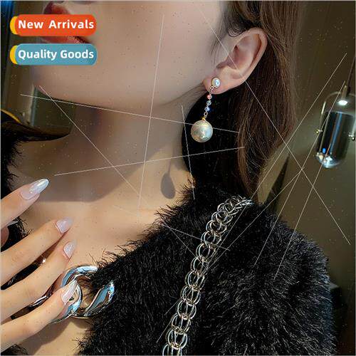 925 silver needle round face thin crystal pearl tassel earri