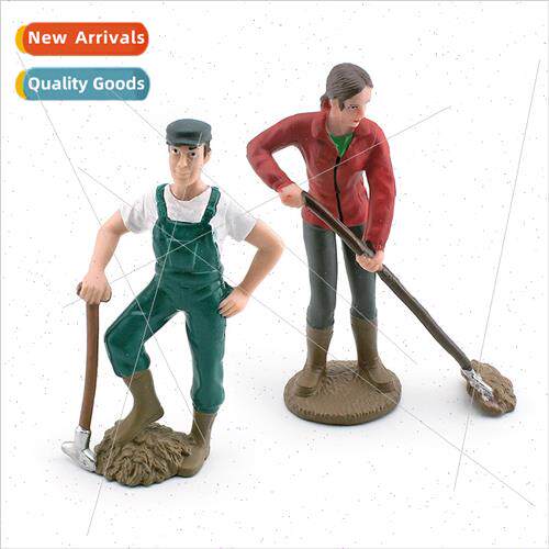 Static scene model farm workers couple shoveling farmer farm