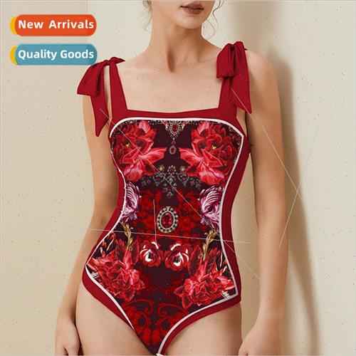Europe One-piece Halter Swimsu Womens New Bow Tie Saffron St
