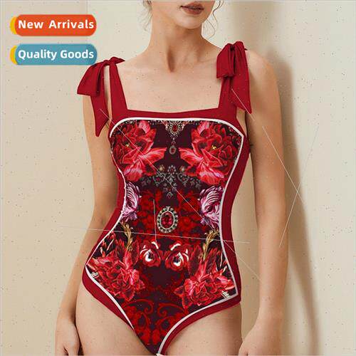 Europe One-piece Halter Swimsu Womens New Bow Tie Saffron St
