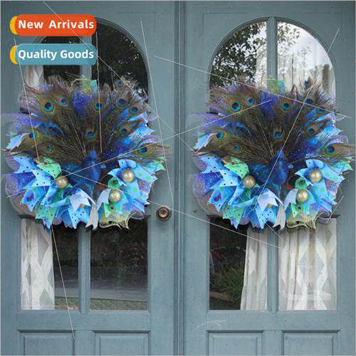 2023 New peacock wreath blue rattan circle door hanging wedd