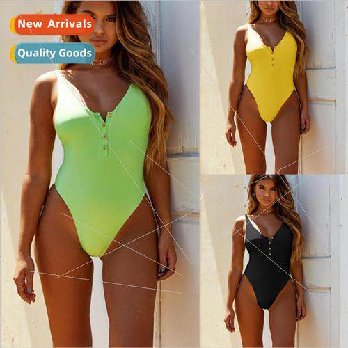 3i Solid Color Button One Piece Swimsu Womens Sexy Bikini Sw