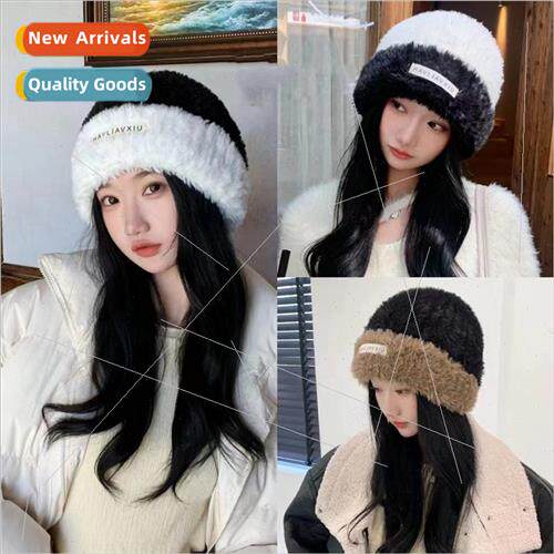 Winter plush knted cap show face small thickened student hat