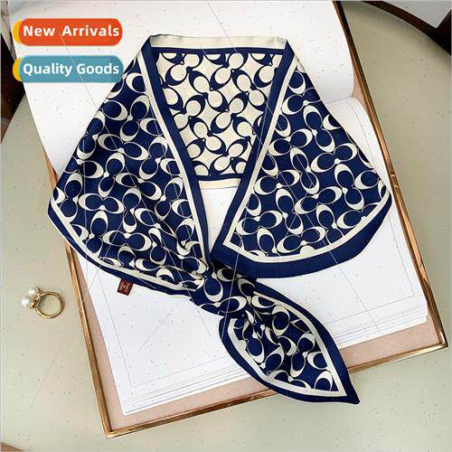 Spring summer new cross small silk scarf women fashion plain