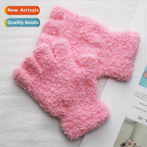 Half fleece gloves female winter thickened warm cold knted s