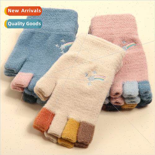 Autumn winter cold plush knted gloves imation mink cartoon w