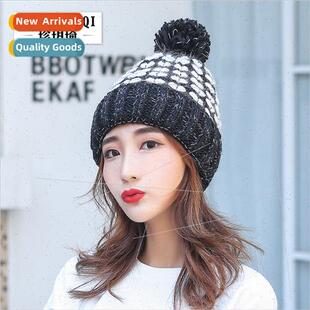 line knted warm padded thicke casual thick ladies winter cap