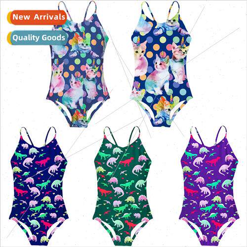 Childrens one-piece swimsu girls middle child cartoon halter