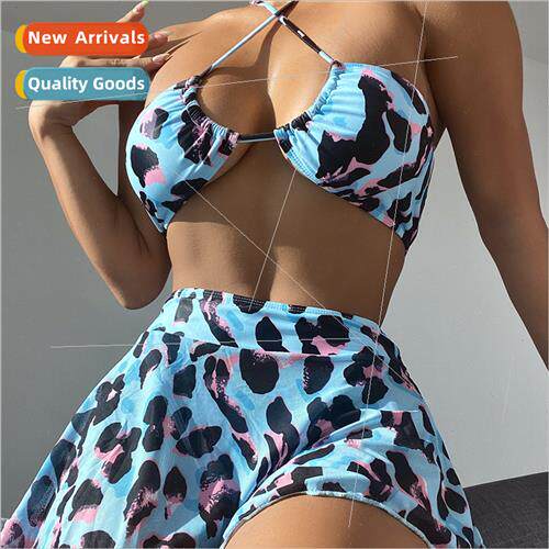 2022Europe new leopard print lace-up sexy skirt high waist t