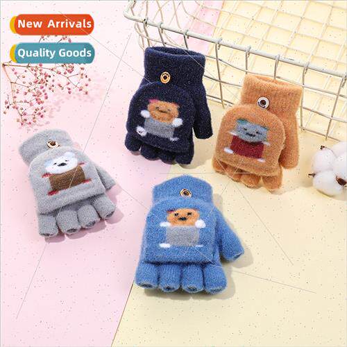 Children half-finger flip gloves men women winter dual-use c