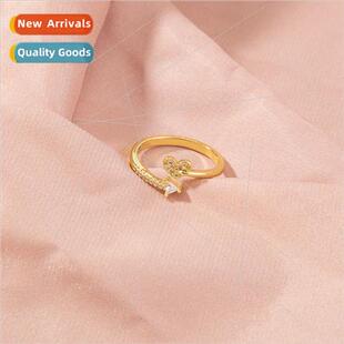 Europe mple Gold Set Opening Zirconia Full Heart Ring Love