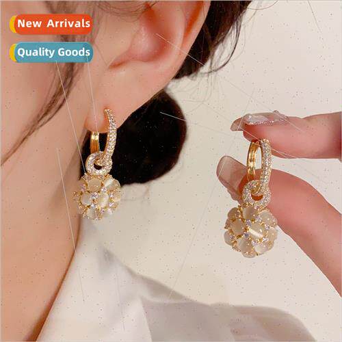 Fashion cat eye stone ball earrings two wear delicate nd cel