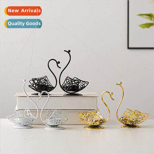 ght luxury Europe romantic gold metal swan candlestick ornam