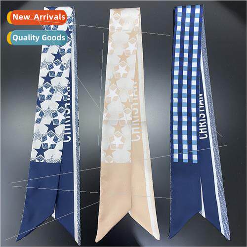 Korea thin narrow long silk scarf hair ribbon women simulati