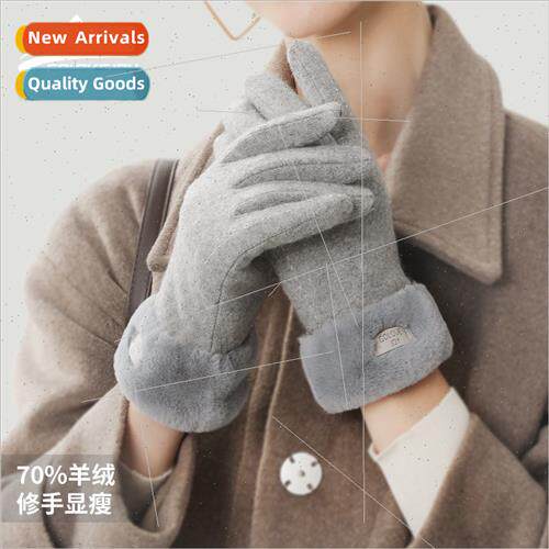 Cashmere gloves womens winter outdoor padded thickened warm