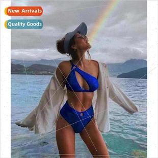 solid color wave swimsu fabric bikini women shoulder New one