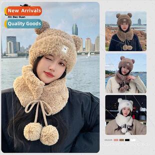 female woo bear knted plush Korea set scarf hat winter 8407