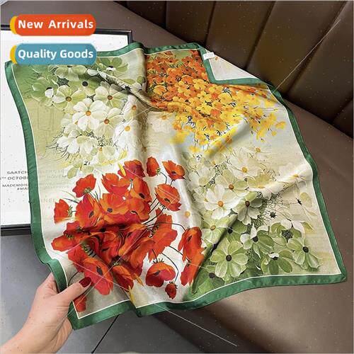 Summer new oil painting flowers mulberry silk 53cm silk scar