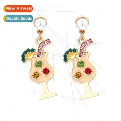 New diamond wine glass earrings pearl hundreds temperament d