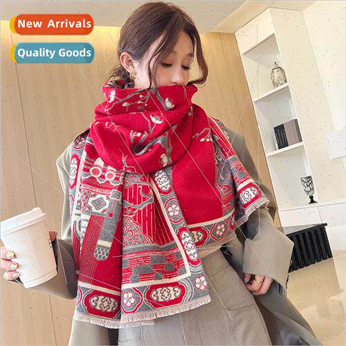 Retro plum flower imation cashmere scarf female winter Korea