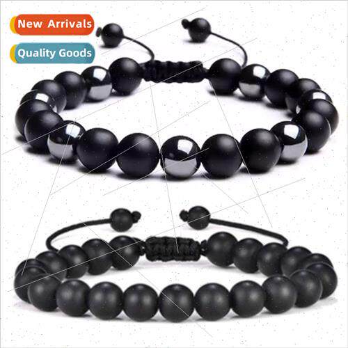 Jewelry hemate obsidian matte men bracelet braided vintage v