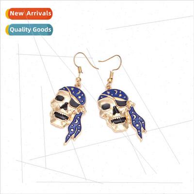 alloy oil drop pirate skull earrings exaggerated weird Hallo