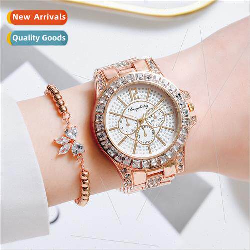 New three eyes full diamonds steel bwomen watch bow bracelet