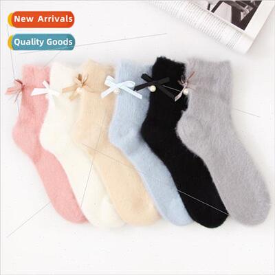 2022 fall winter new fashion bow pearl socks long cashmere s
