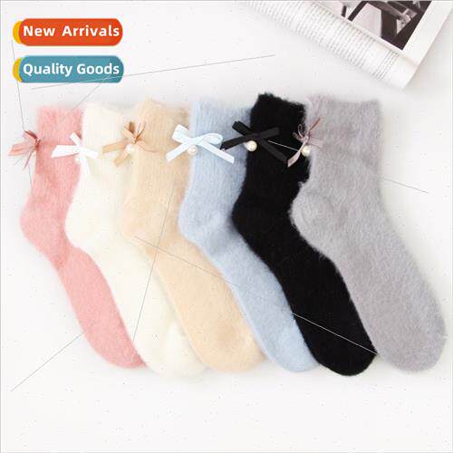 2022 fall winter new fashion bow pearl socks long cashmere s