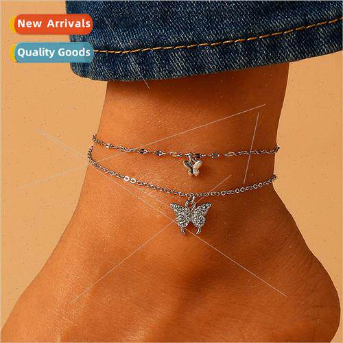 Europe Vintage Double Layer Butterfly Anklet Fashion Charm B
