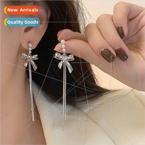 S925 silver needle bow earrings pearl earrings female niche