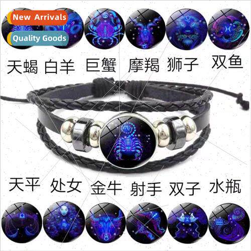 Fashion 12 Zodiac gns Round minous Star Print Adjustable Lea
