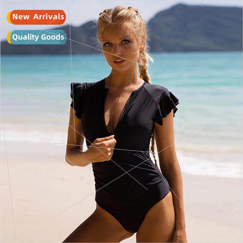 2024 new Europe womens swimsu one-piece fly short-sleeved zi