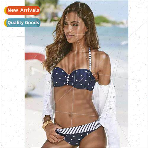 New Bikini Vintage Polka Dot Bandeau Hard Wrap Bikini Womens