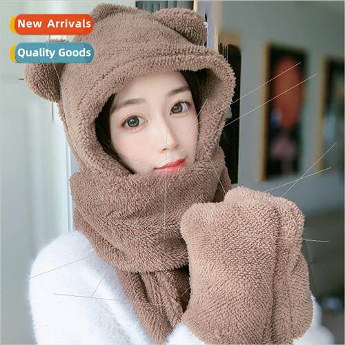 Imation lamb wool plush fall winter Korea  cute bear hat sca