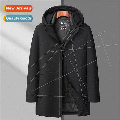 Removable liner goose down jacket men medium-length hooded t