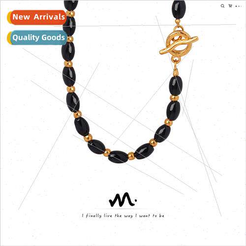 Europe new retro natural black oval agate handmade beaded OT