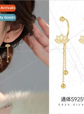 925 lver New Chinese Lotus Tassel Earrings Women che Screw C