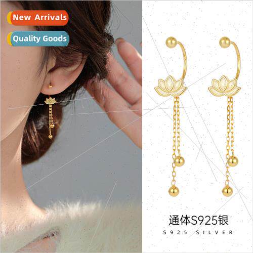 925 lver New Chinese Lotus Tassel Earrings Women che Screw C