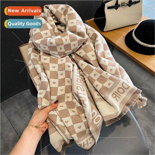 2023 new chess grid scarf female winter Korea  faux cashmere