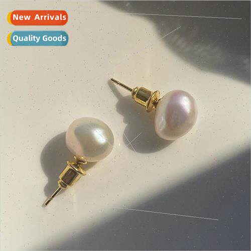 French retro baroque freshwater compact 9mm pearl earrings f