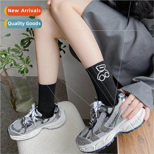 Autumn winter new cotton mid-calf women socks black whe lett