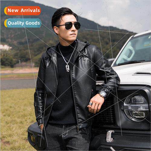 PU leather jacket hooded men fall winter jacket Slim tops th
