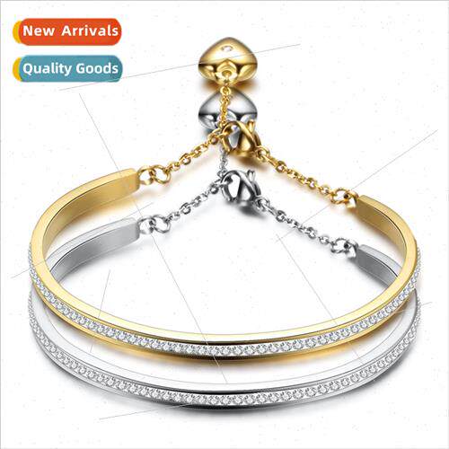 New ngle row gold tanium bracelet wh diamonds Europe opening
