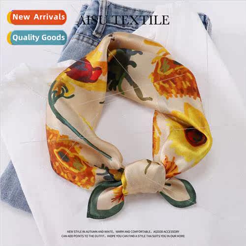 lk small square scarf silk scarf sunflower printing neckerch