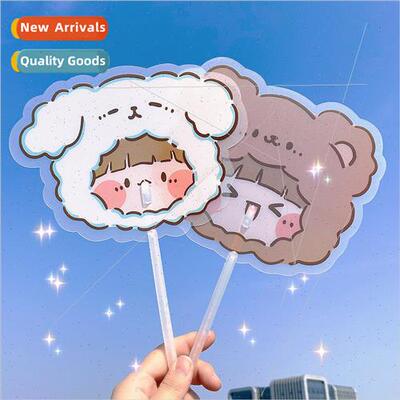 Children cute long handle cartoon shaped hfan transparent an